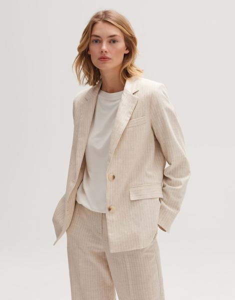 OPUS Blazer Jenga Leinenmix Klappentaschen helle Streifen beige S13  10164911342185 