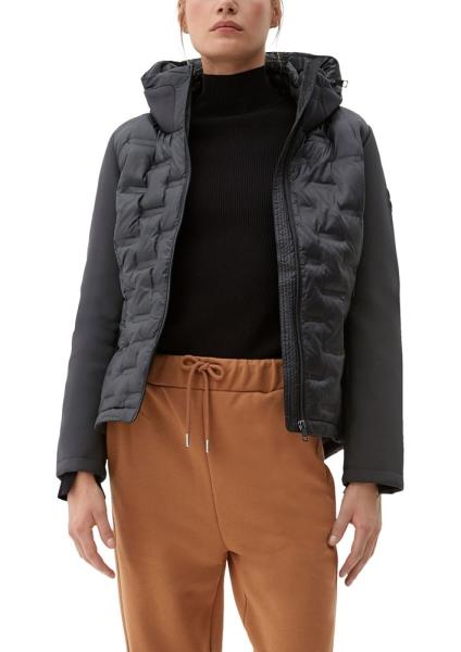 s.Oliver Damen Jacke glänzend Seppung integrierte Kapuze schwarz S22 2120478 44 | 9999 GREY/BLACK | 