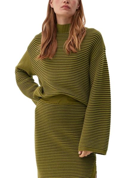 s.Oliver Damen Strickpullover Streifen Rippstruktur Trompetenärmel grün S22  2120792 