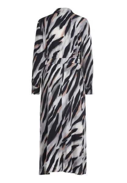 Betty Barclay Hemdblusenkleid Midi- Länge Knopfleiste Bindegürtel Allover- Print schwarz S22 12341529 