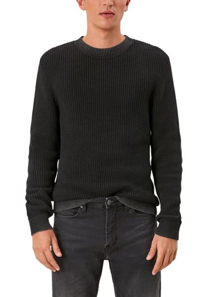 QS designed by Herren Pullover Rippstrick Baumwolle schwarz  S21 2104958 