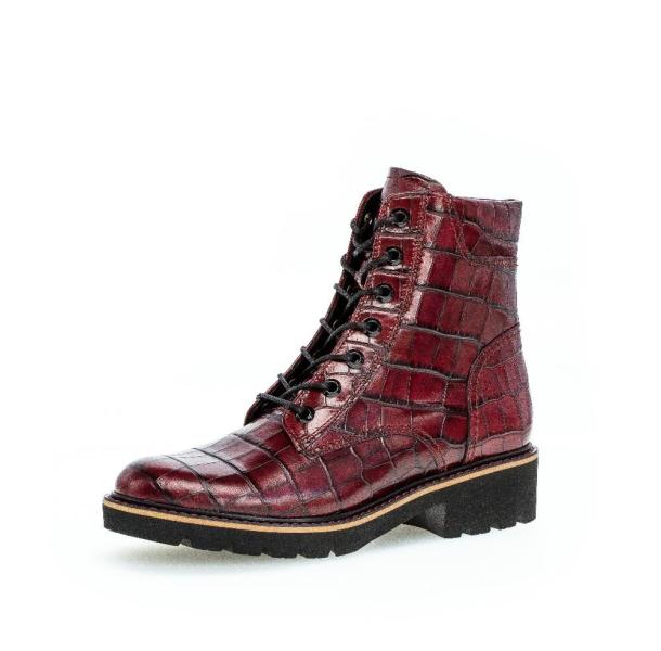 Gabor Damen Schnürstiefeletten, Frauen Schnürstiefelette,Optifit-Wechselfußbett,Comfort-Mehrweite, schnür-Bootie,Opera (Micro) Reptiloptik rot 52.735.88 5 | opera | 