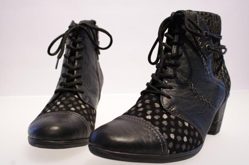 Remonte Stiefelette Schnürstiefel Leder Absatz Reißverschluss schwarz D8786-04 