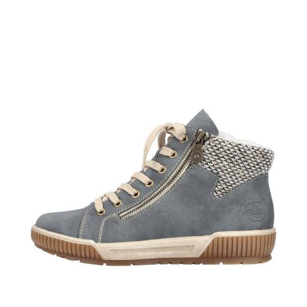Rieker Antistress Damen Sneaker High Warmfutter Reißverschluss Strickbund Wechselfußbett blau S22 N0709-14 37 | jeans/schwarz-k | G
