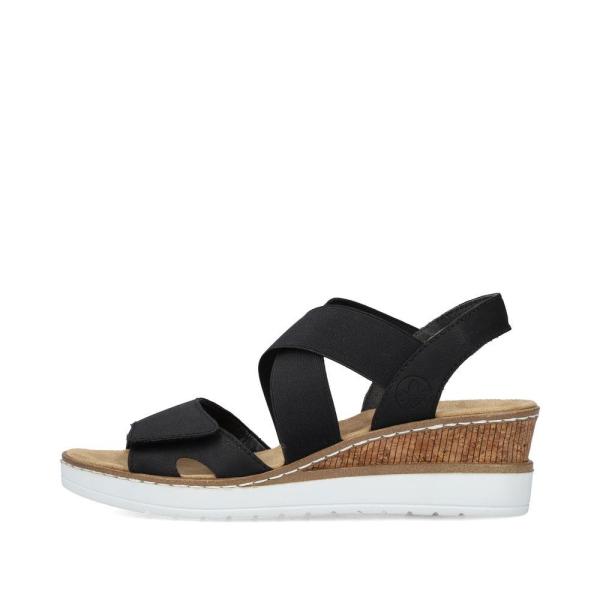 Rieker Antistress Damen Sandalette Keilabsatz Klettverschluss Gummizug schwarz S13 V38G8-00 