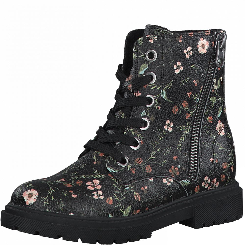 s.Oliver Schnürstiefel Reißverschluss Flower schwarz S21 5-5-45210-27 