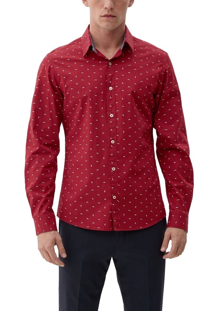 s.Oliver Langarmhemd Slim Fit Kentkragen gemustert S22 2120956 L | 38A1 RED | 
