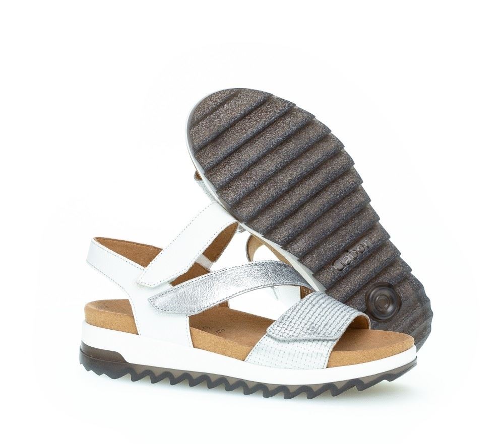 Gabor Sandale 3fach Klett Leder silber 66.742.60 4,5 | silber/weiss | G