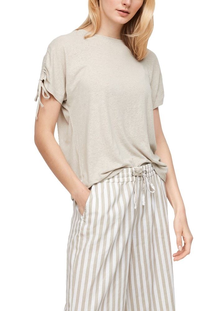 QS designed by Oversized Shirt Leinen beige 2063471 L | 8030 Brown | 