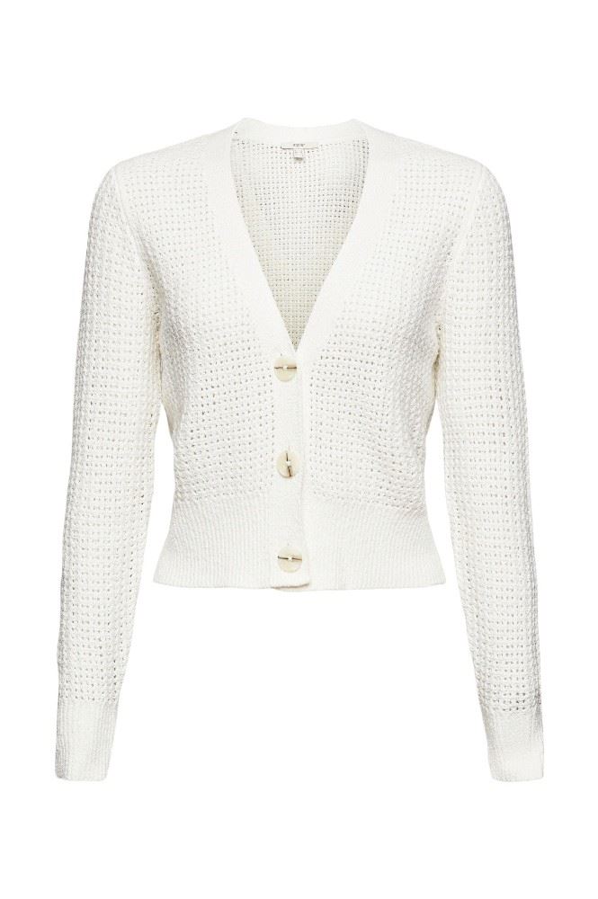 ESPRIT Cardigan Strickjacke Lochstrick Knopfleiste weiß S12  032EE1I301 M | E110 OFF WHITE | 