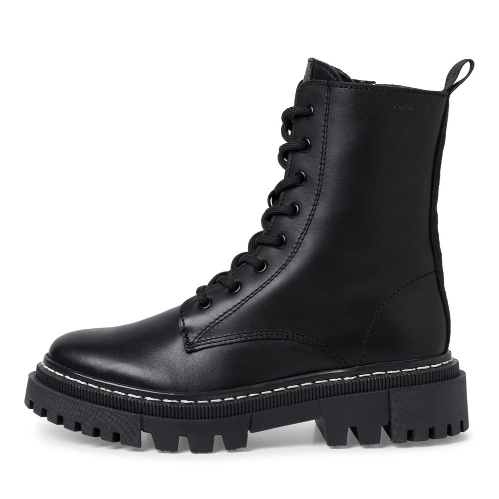 Tamaris Schnürstiefel Schnürboots Leder Wechselfußbett schwarz S23 1-25276-41 