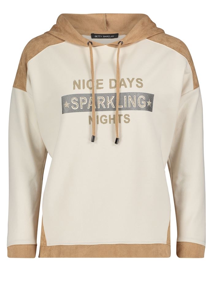 Betty Barclay Sweatshirt Kapuze Statement Druck überschnittener Arm beige S22  25241133 