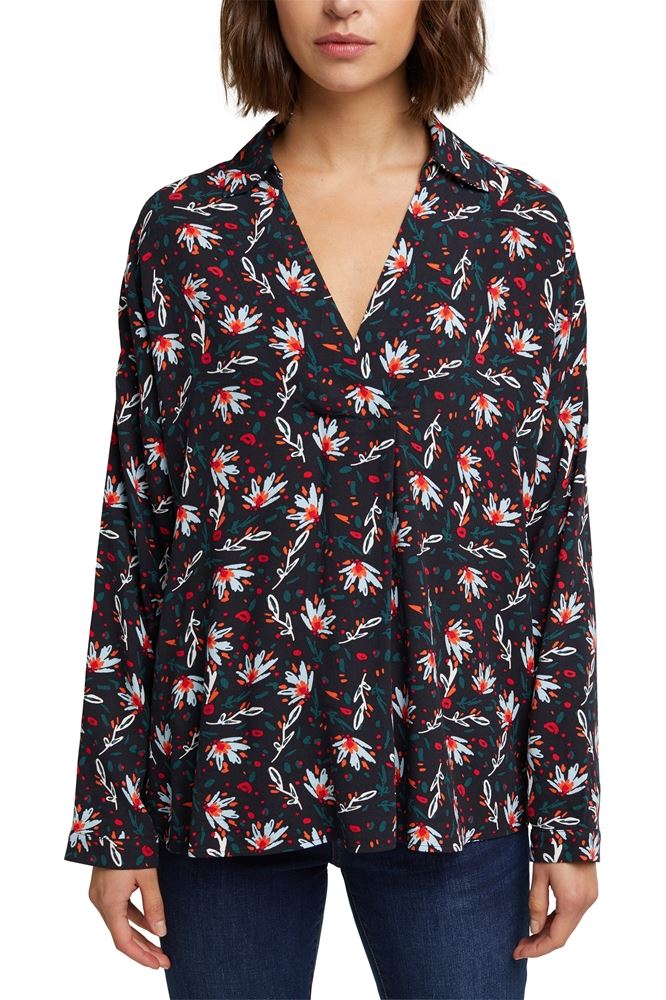 EDC Bluse Schlupf Blumen100CC1F306 XS | C003 BLACK 3 | 
