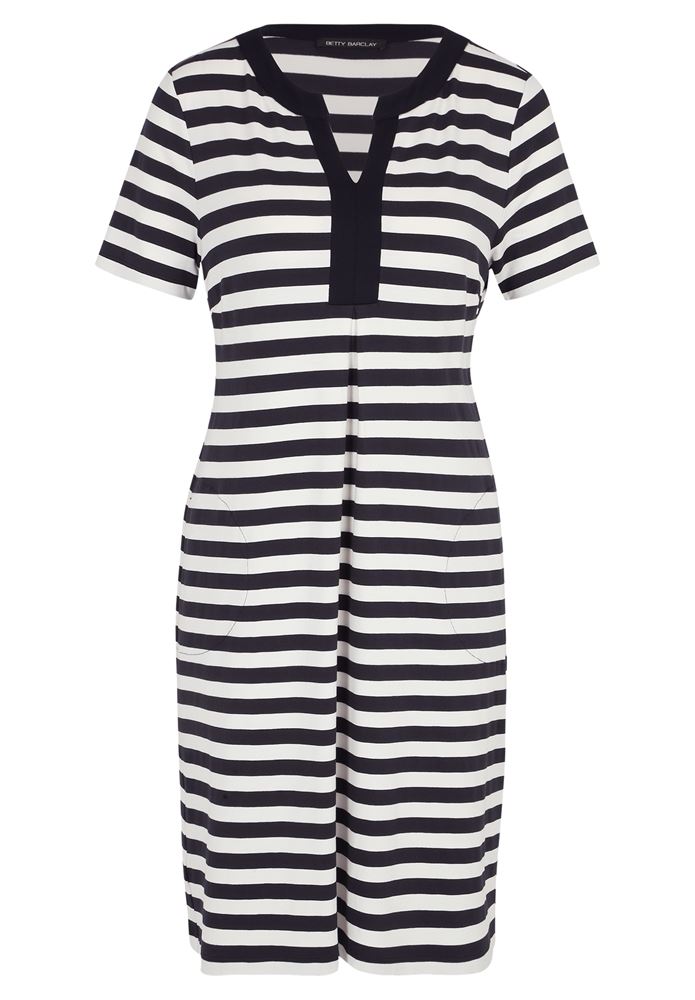 Betty Barclay Shirtkleid Rundhalsauschnitt gestreift Nahttaschen blau weiß S13 13931405 