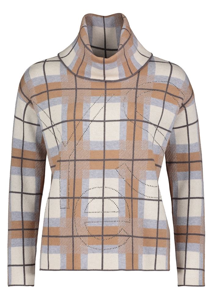 Betty Barclay Strickpullover großer Kragen Karo- Muster beige S22 57861026 