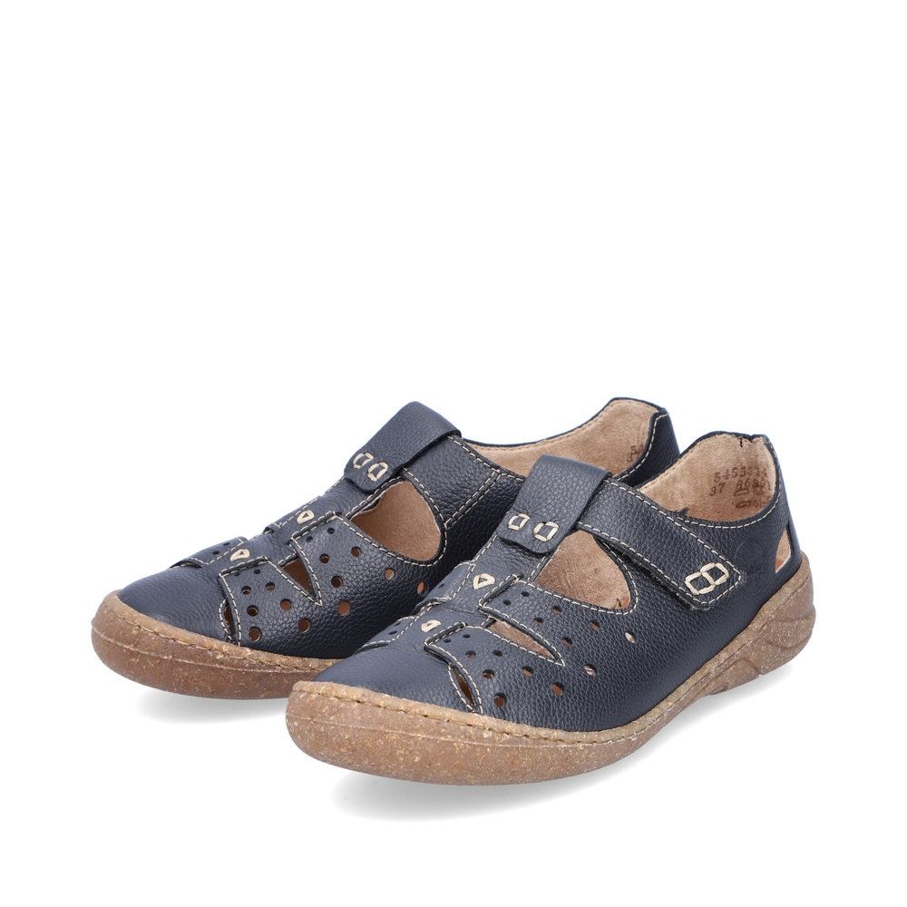 Rieker Antistress Damen Slipper Lochmuster Leder Klettverschluss blau S13 54555-14 