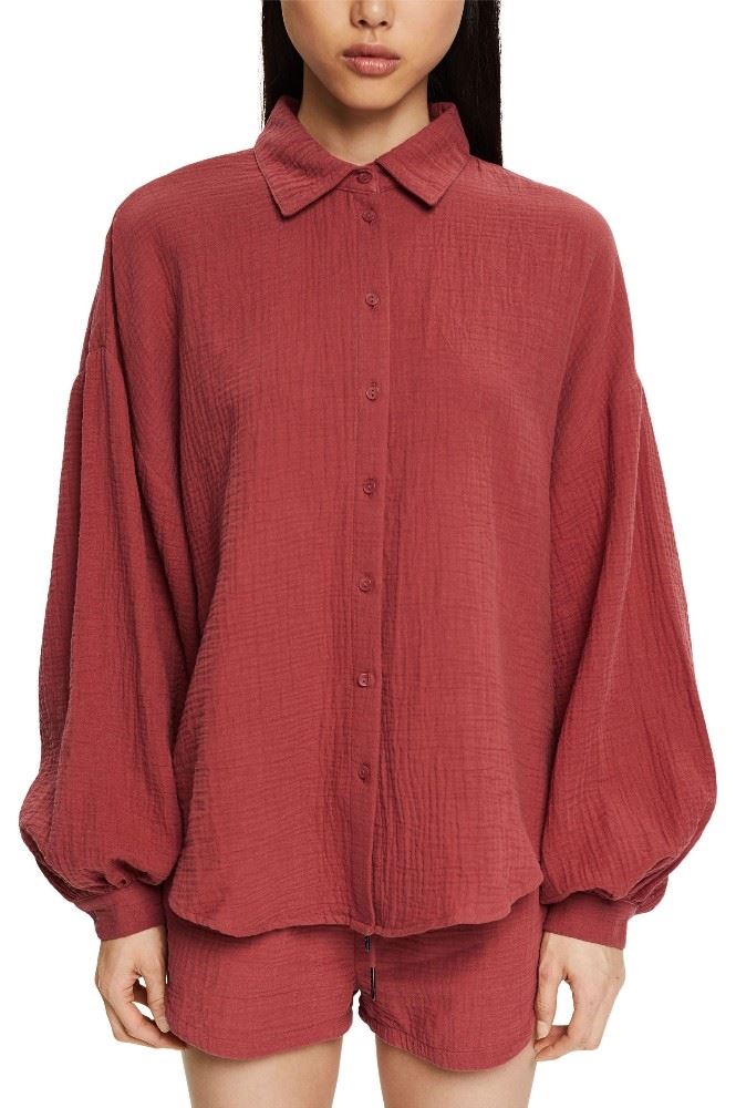 EDC Karierte Bluse mit Karrée-Ausschnitt 042CC1F310 S | C805 TERRACOTTA | 