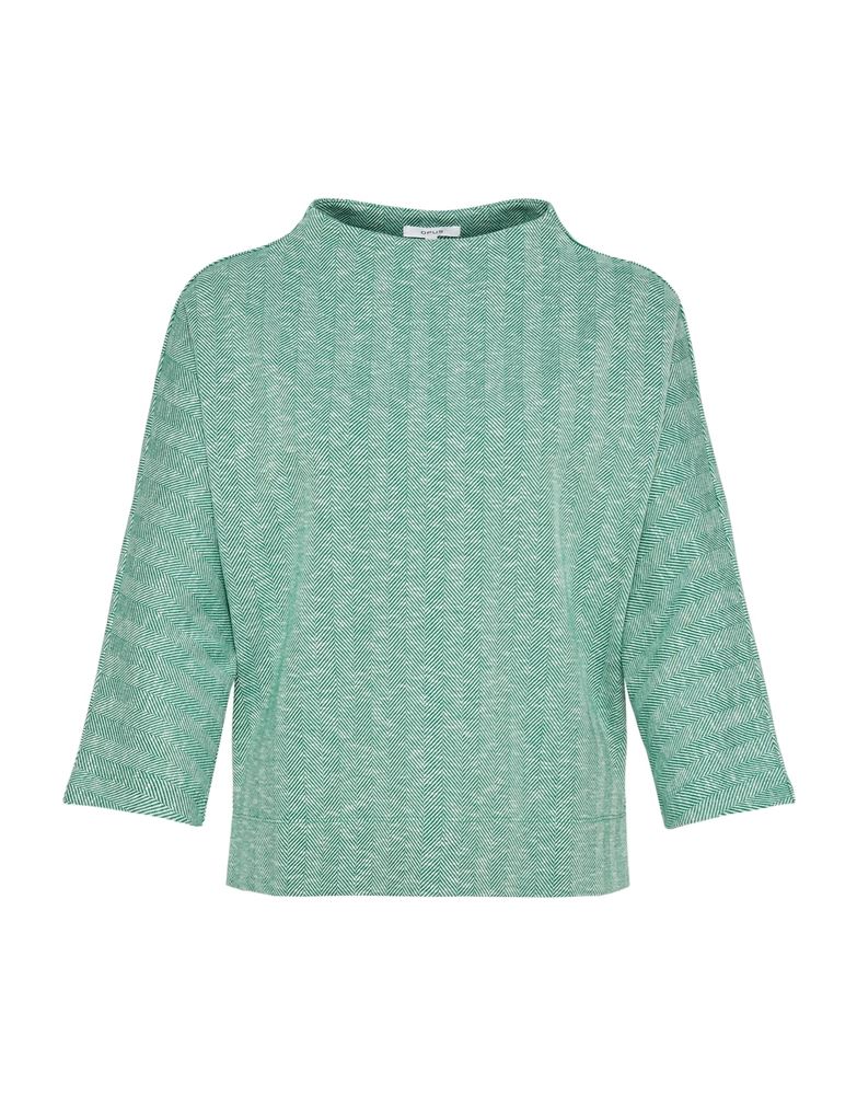 OPUS Sweater Gobile 3/4 Arm Fledermausärmel Fischgrat Muster grün S22 10129810994148 