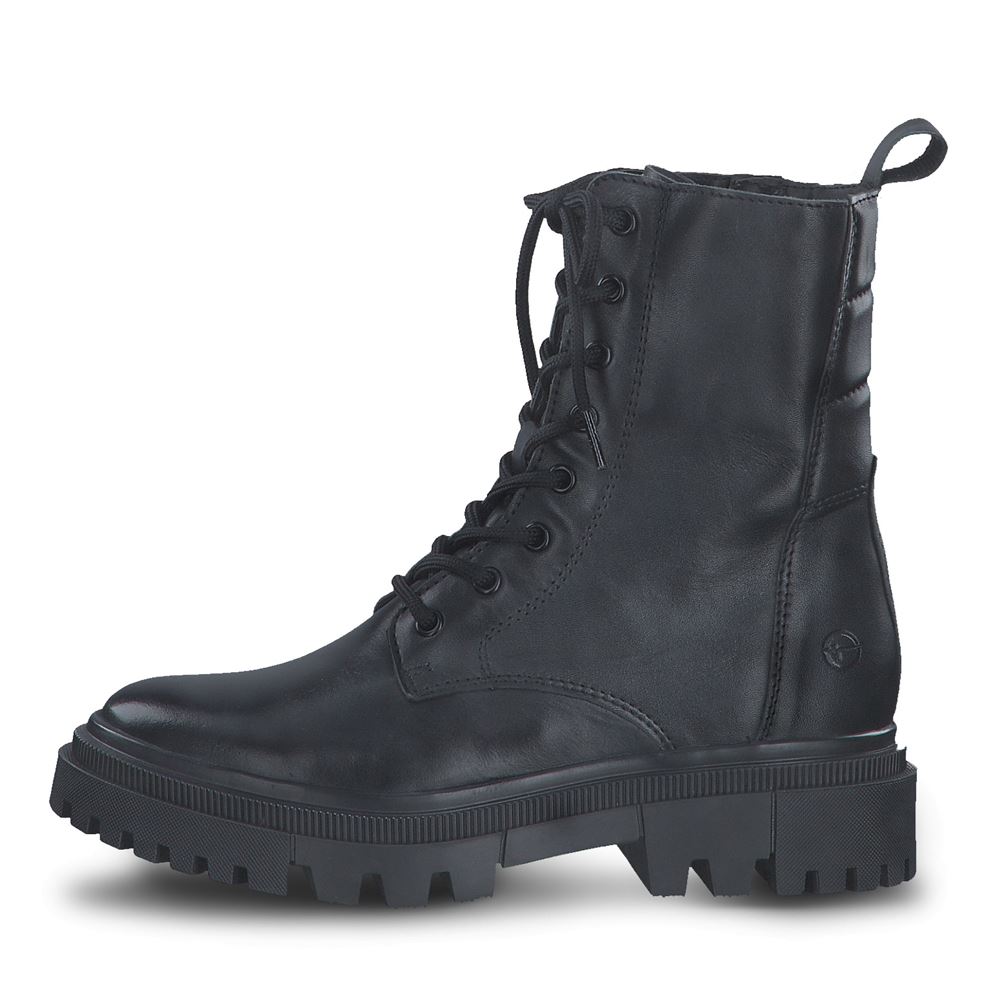 Tamaris Schnürboots Leder Wechsefußbett markante Sohle schwarz S22 1-1-25844-29 