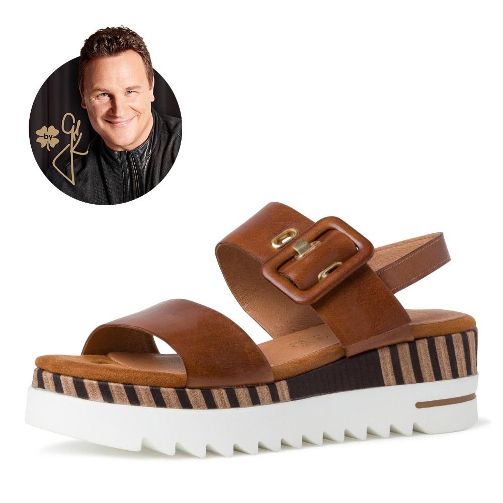 Marco Tozzi Sandalette Leder by Guido Maria Kretschmer Keilabsatz braun 2-2-88700-26 41 | 310 COGNAC ANTI | 