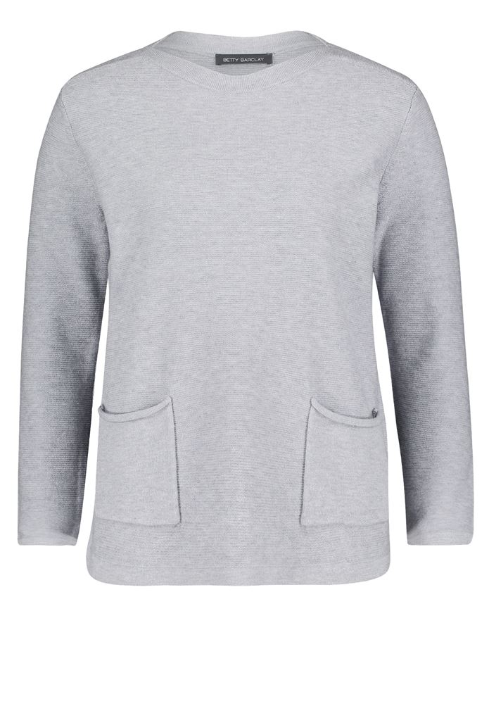 Betty Barclay Strickpullover U- Boot Ausschnitt aufgesetzten Taschen grau, rot,blau S22 57951026 36 | 8039 Pacific Co | 