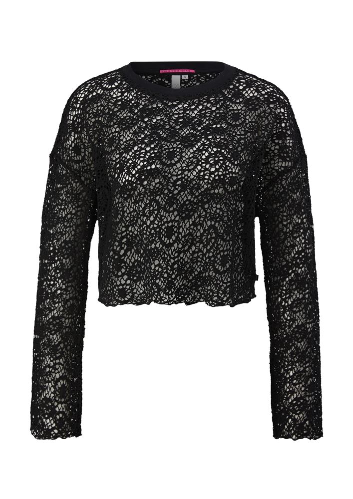 QS designed by Longsleeve mit Lochmuster schwarz S13 2127651 