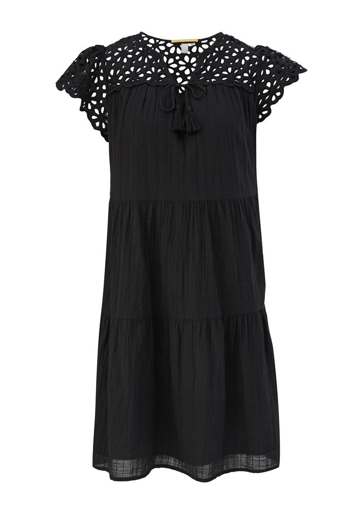 QS designed by Volantkleid mit Broderie Anglaise schwarz S13  2125550 