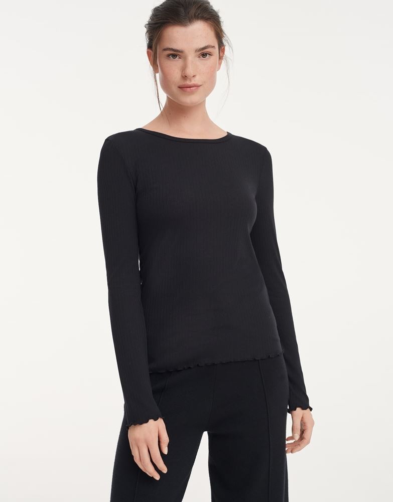 OPUS Shirt Rippe Siselotte schwarz S21 248409453 