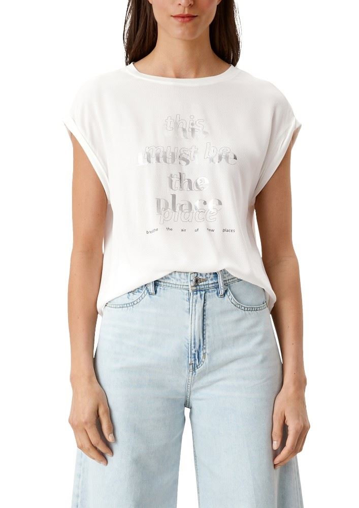 s.Oliver T-Shirt mit Metallic-Statement-Print S12 2115800 38 | 02D0 WHITE | 