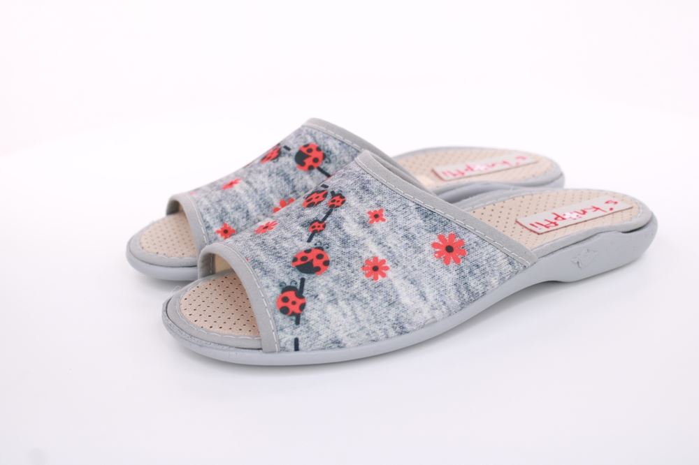 s`knöpfli Damen Pantolette Marienkäfer- Motiv grau S13 Z28649 