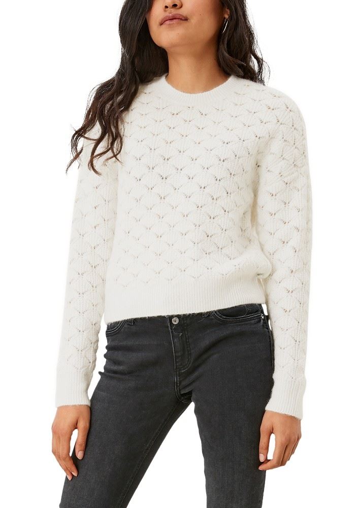 QS designed by Pullover Strick Rundhals ecru S21 2113656 