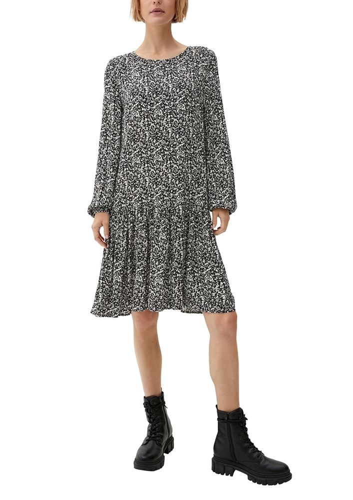 s.Oliver Kleid Viskose-Kleid mit Volants S22 2120853 38 | 99A2 GREY/BLACK | 