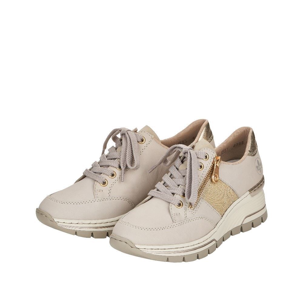 Rieker Antistress Damen Sneaker Keilabsatz Reißverschluss Leder  beige S12 N8322-60 