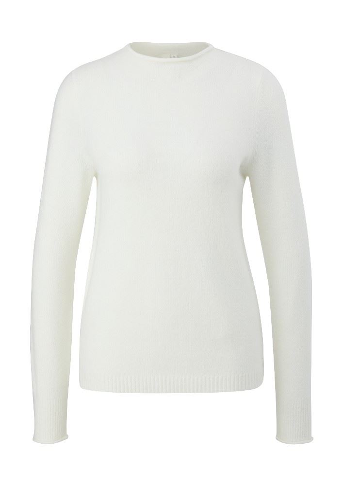 QS designed by Pullover mit Rollsäumen weiß, orange, grau S22  2124387 XL | 02W0 WHITE | 