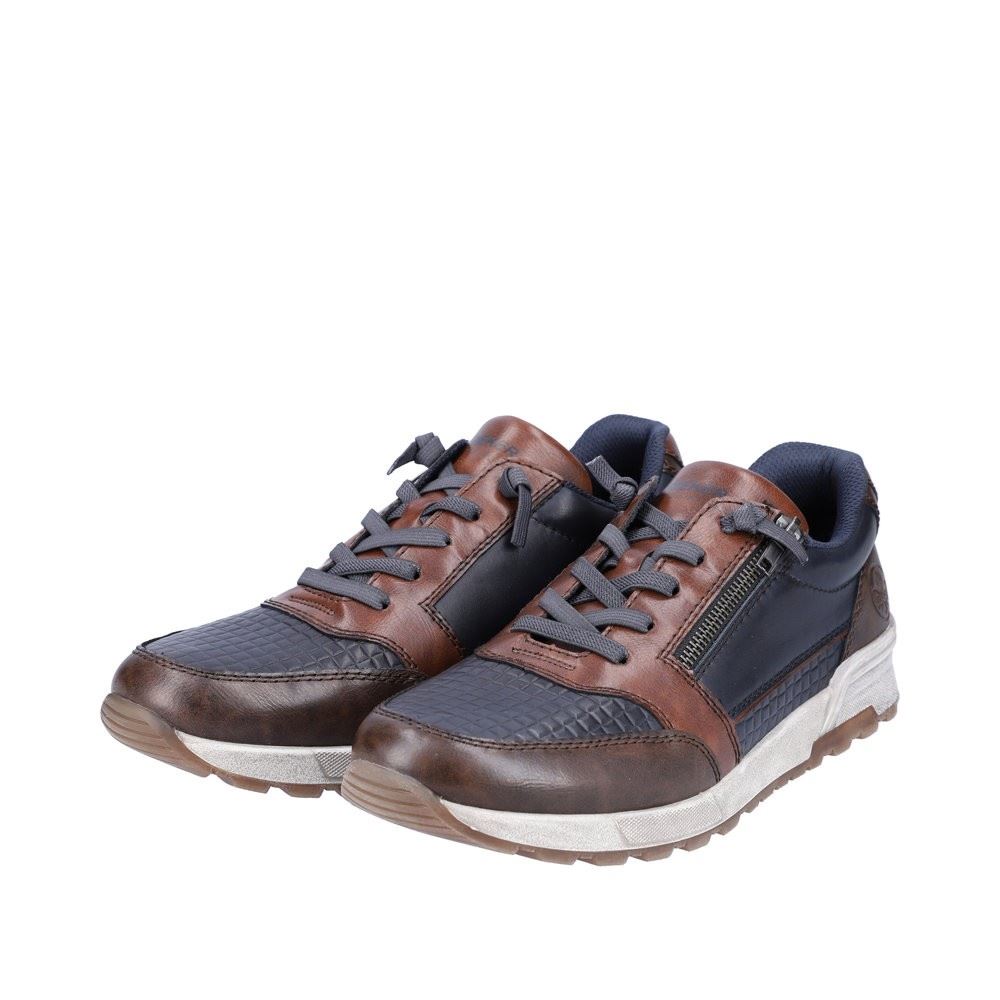 Rieker Antistress Herren Schnürhalbschuh Sneaker Leder Reißverschluss blau S22 15163-14 