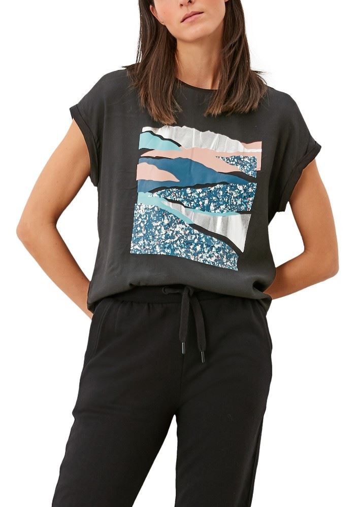 s.Oliver Blusenshirt 1/2 Arm Rundhals Materialmix black 99D1 S21 2108653 