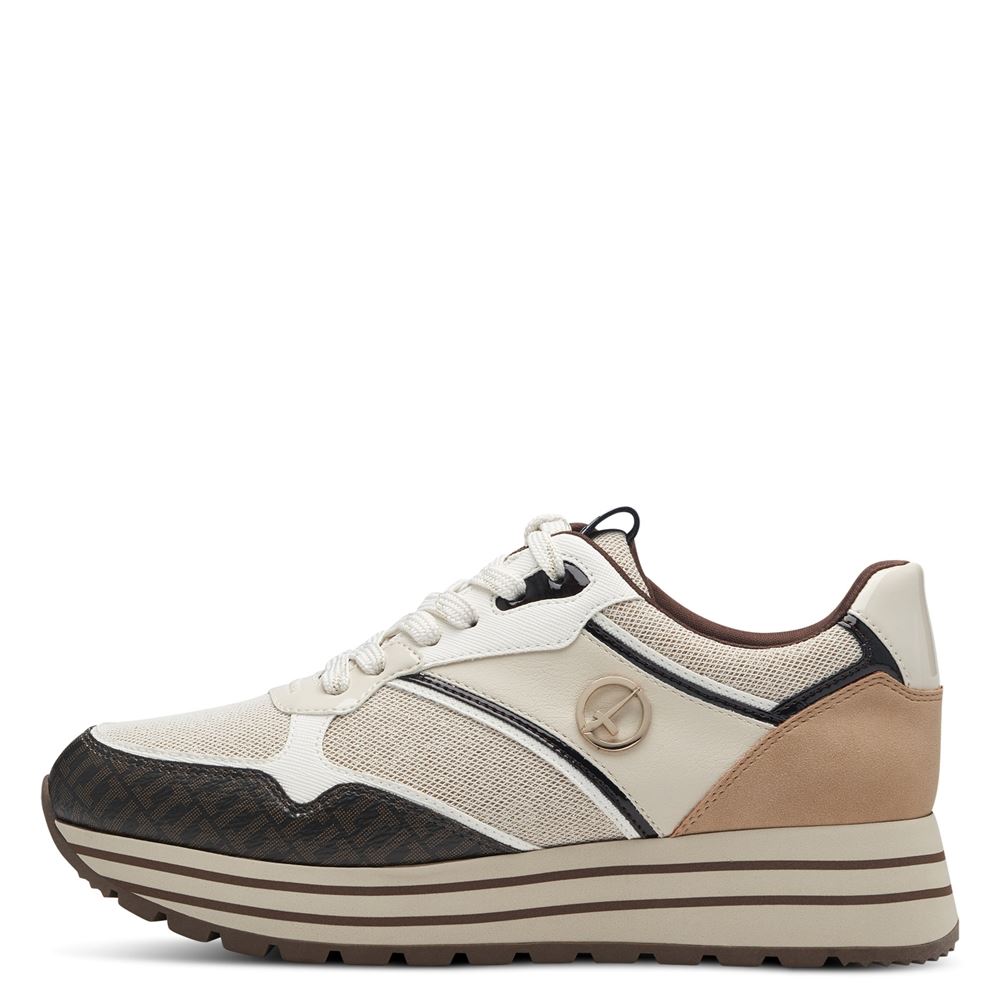 Tamaris Sneaker Plateausohle Wechselfußbett Materialmix beige S23 1-23706-41 