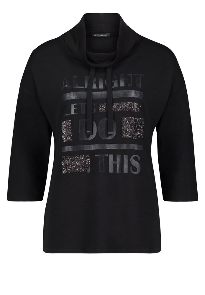 Betty Barclay Sweatshirt 3/4 Arm Statement Druck Rollkragen schwarz S22 25371216 