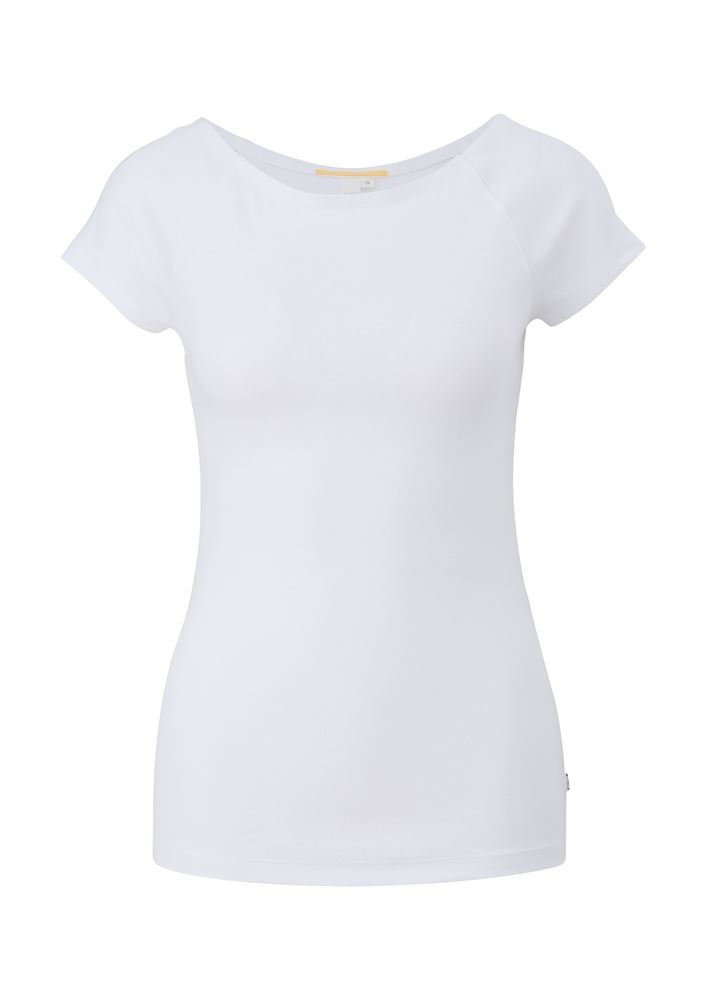QS designed by Shirt aus Baumwollstretch weiß, orange, schwarz S13  2131449 