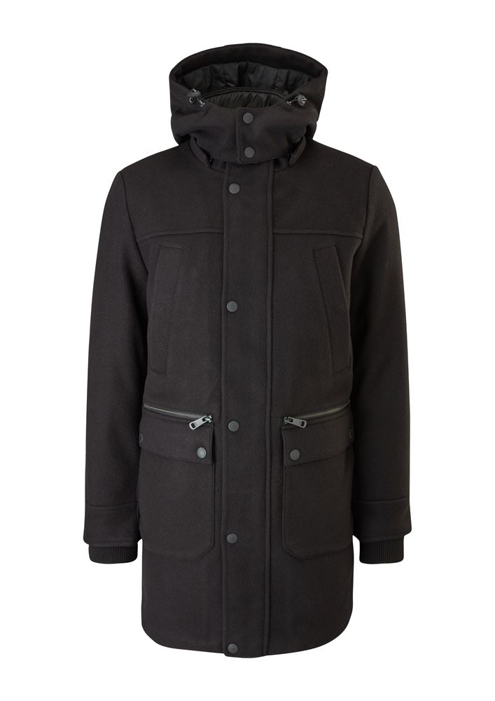 QS designed by Herren Wintermantel Wolle schwarz  S21 2105437 