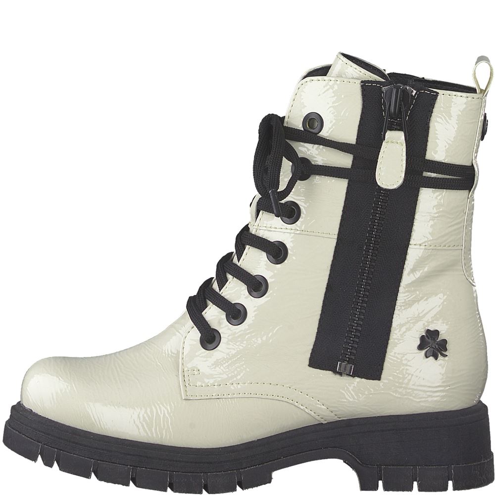 MARCO TOZZI by Guido Maria Kretschmer Schnürboots Schnürstiefelette Lack- Optik beige,grün S22  2-2-85200-29 