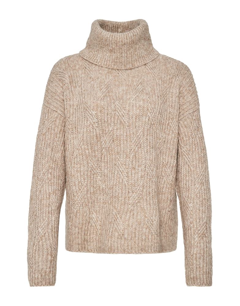 OPUS Strickpullover Pakya Overrsize großer Kragen beige, grün S22 1010715934100 