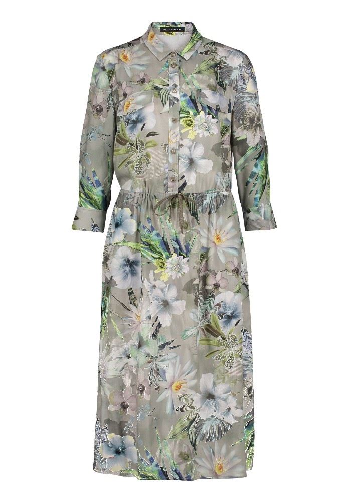 Betty Barclay Hemdblusenkleid 3/4 Arm  Midi- Länge grün blau S12  11581066 