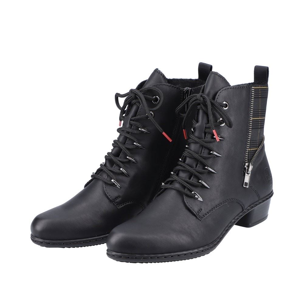 Rieker  Antistress Damen Stiefelette Zierreißverschluss Karomuster schwarz S22 Y0700-01 41 | schwarz/schwarz | F