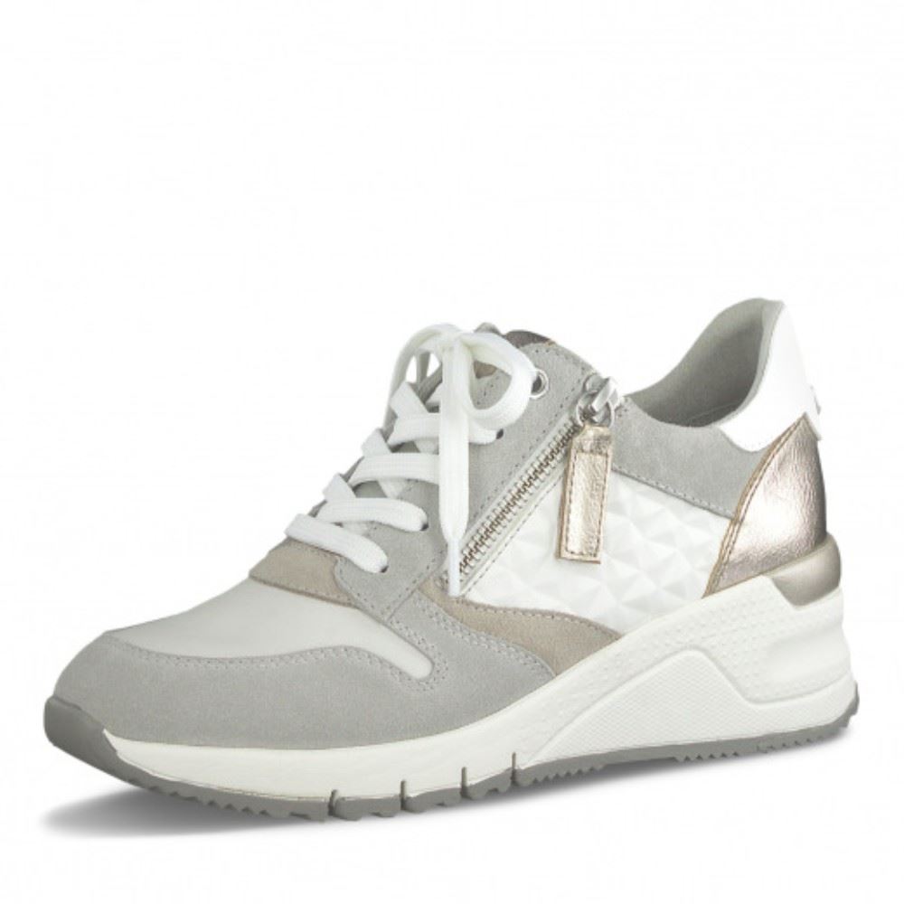 Tamaris Sneaker Leder Keilabsatz Reißverschluss weiß beige  1-1-23702-24 