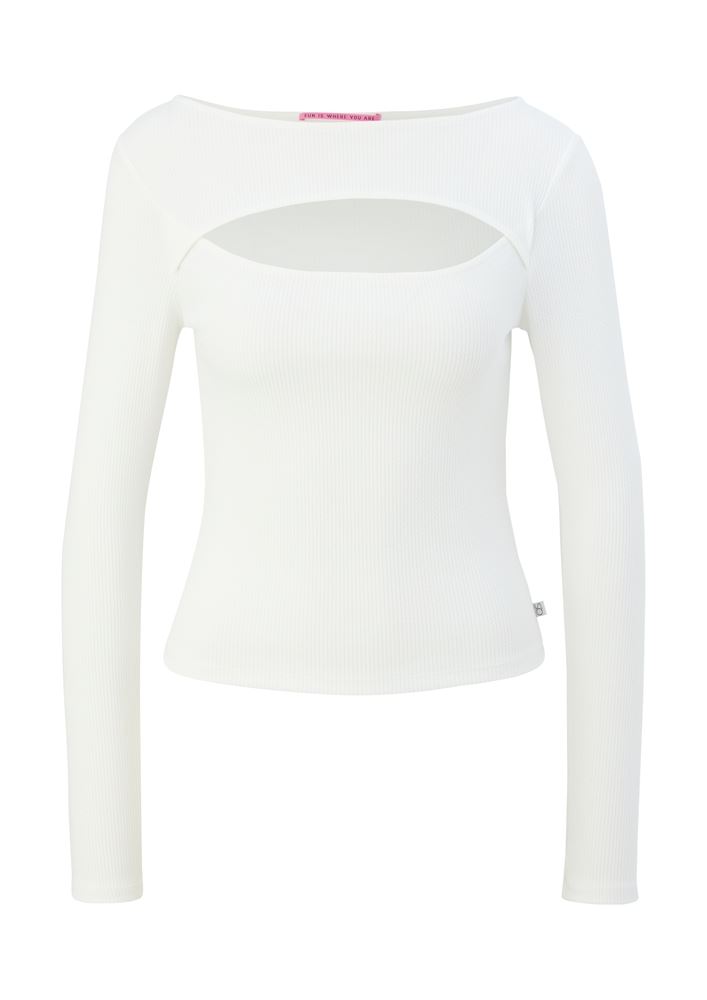 QS designed by Langarmshirt mit Cut-Out weiß, schwarz S13 2127642 