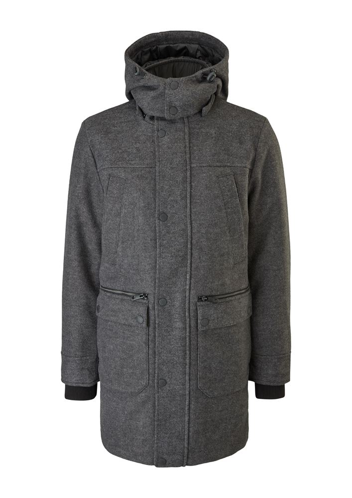 QS designed by Herren Wintermantel Wolle grau S21 2105437 XL | 9898 black mela | 