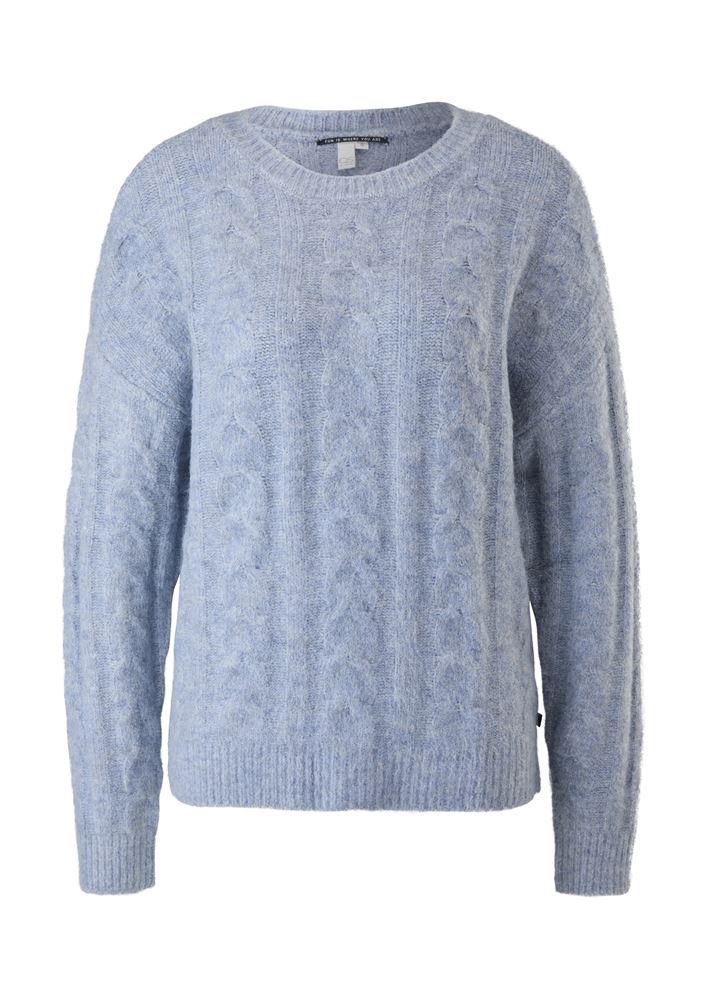 QS designed by Strickpullover mit Zopfmuster blau, grau S22   2119023 XL | 9400 GREY/BLACK | 