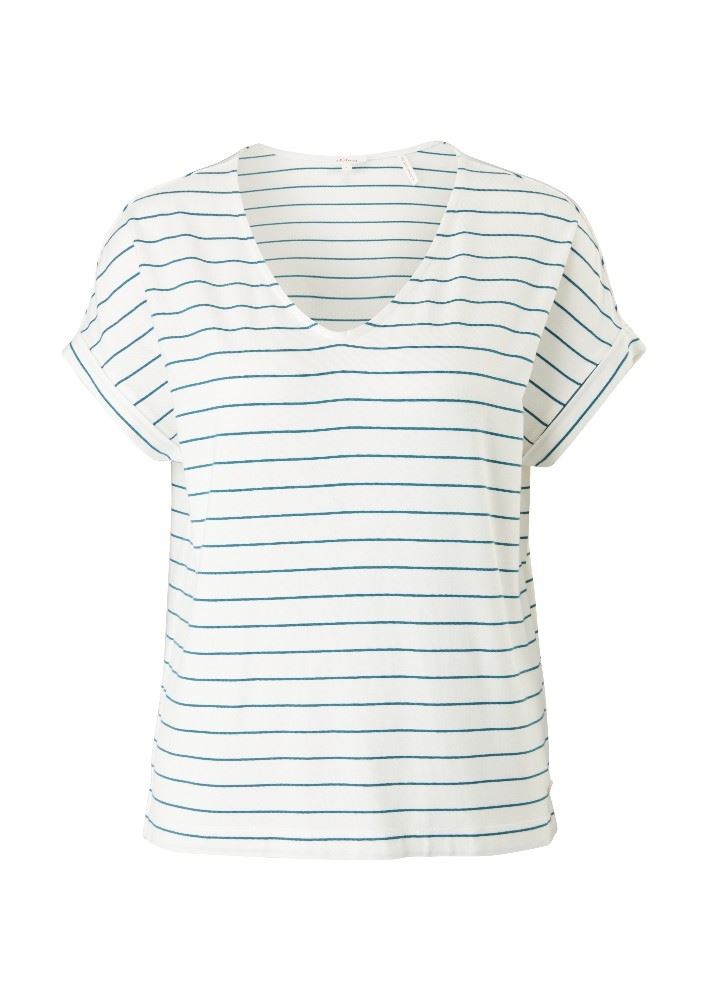 s.Oliver Damen Shirt Viskose gestreift weiß S12 2114337 