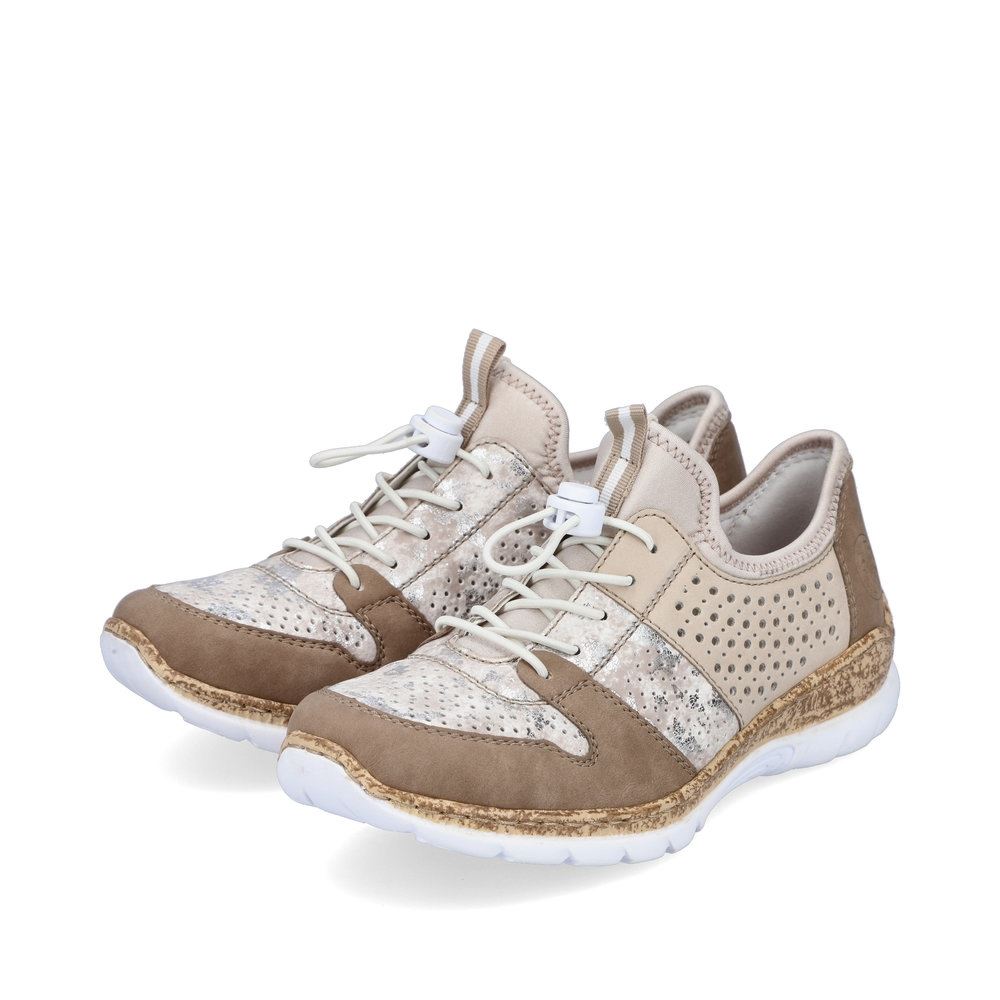 Rieker Antistress Damen Slipper Sneaker Schnellschnürung Lochmuster beige S13 N4255-60 